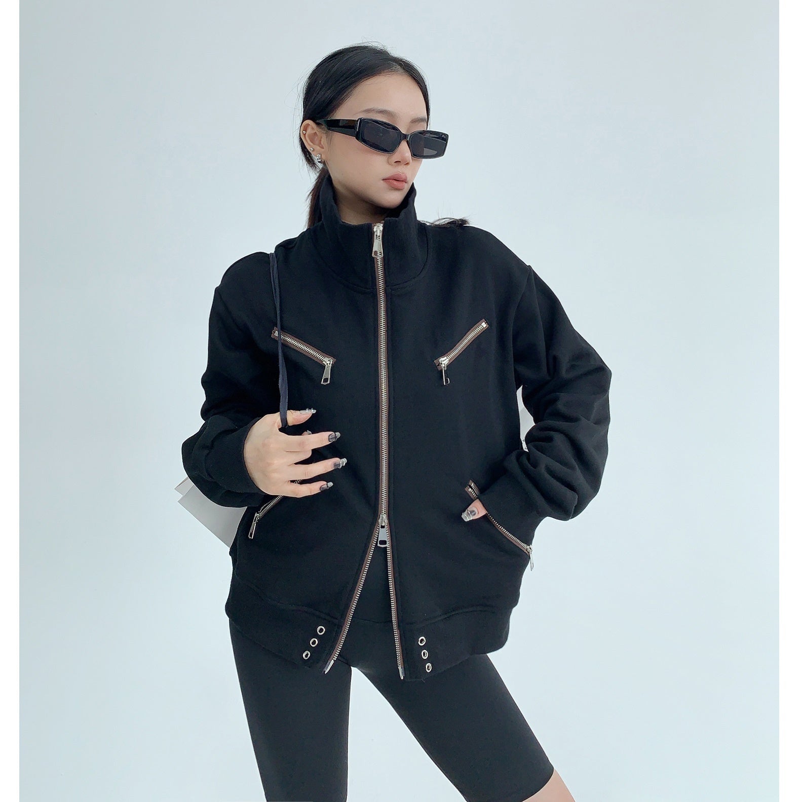 Stand Collar Short Zipper Sweat Jacket MW9468