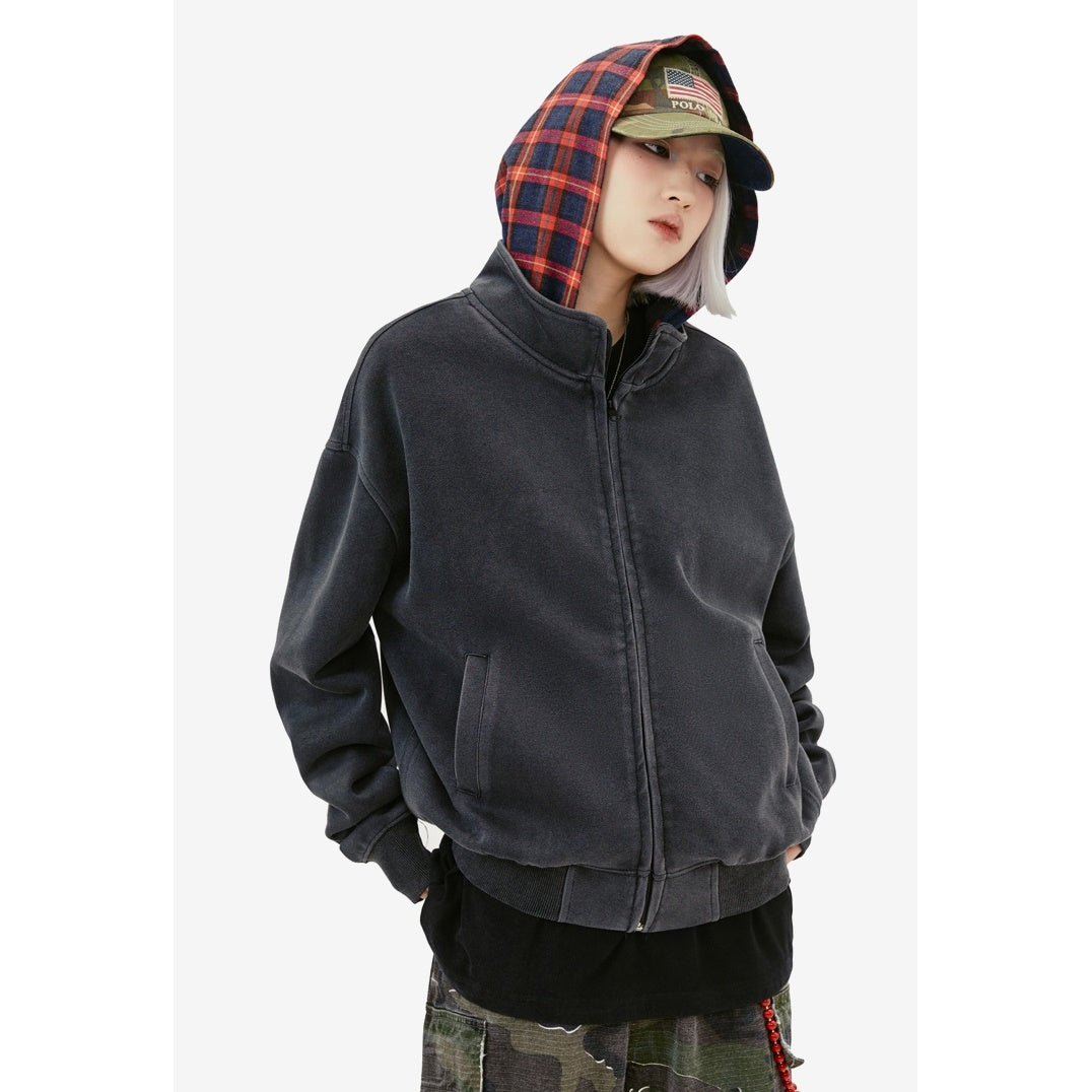 Plaid Hooded Stitched ZIP-Up Jacket MW9329