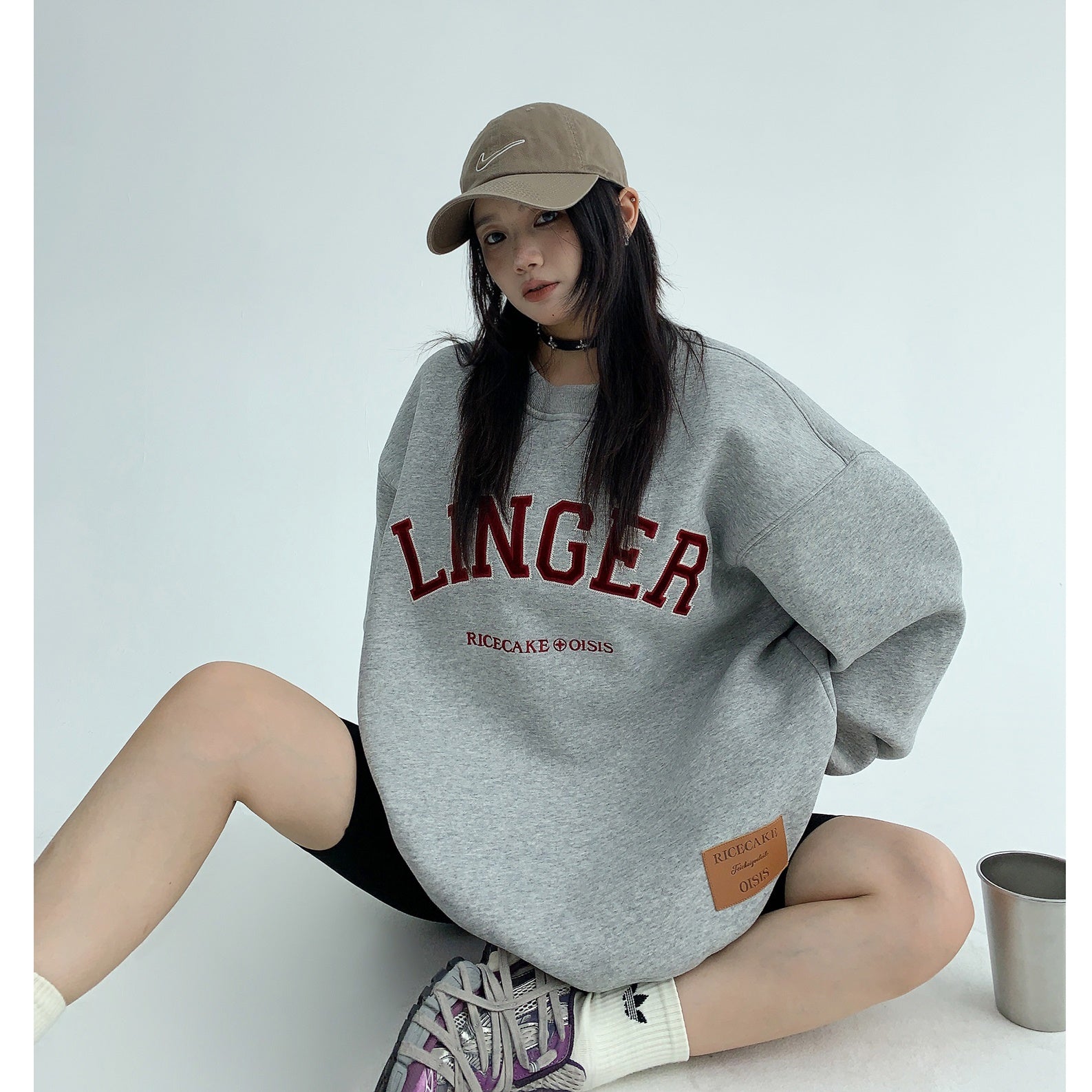 Simple Flannel Embroidery Heavy Crewneck Sweat MW9469