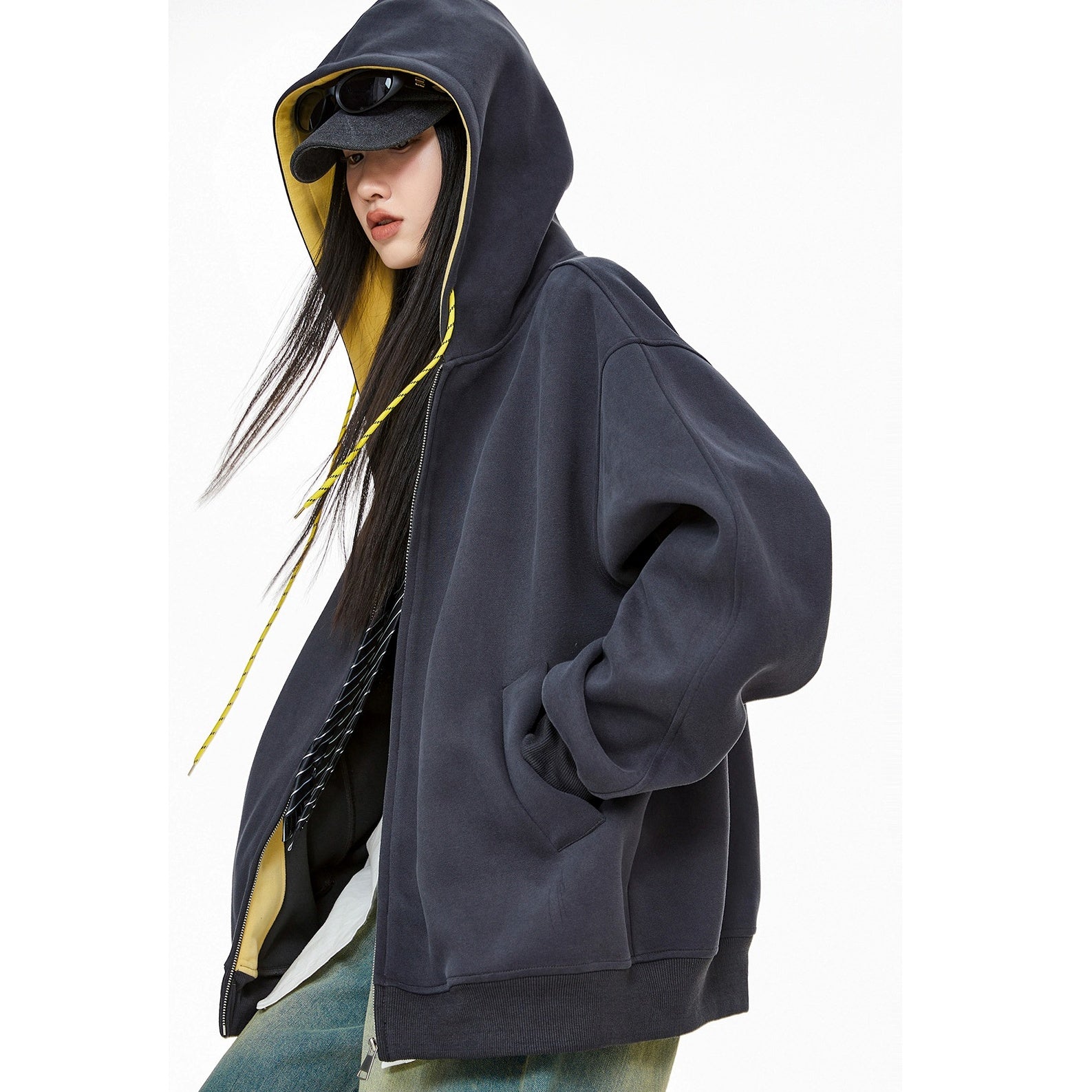 Contrast Color Hooded Sweat Jacket IC9008