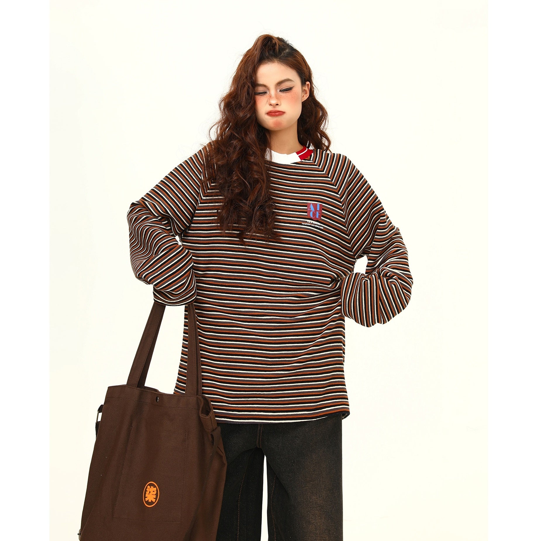 Retro Contrast Border Long Sleeve T-shirt MW9382