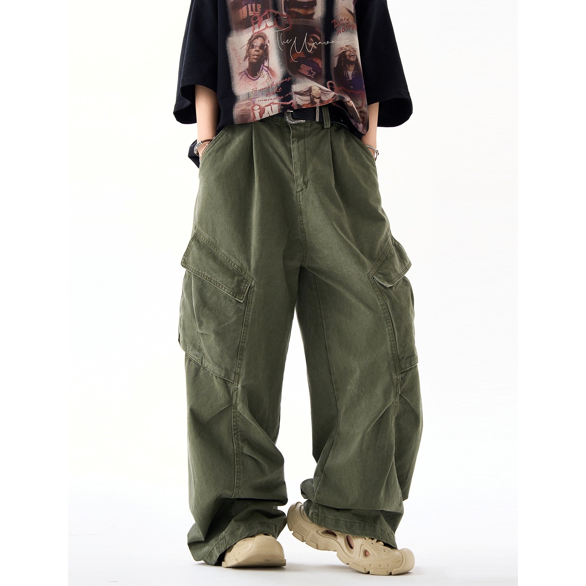 Vintage Switching Wide-Leg Cargo Pants HG7159