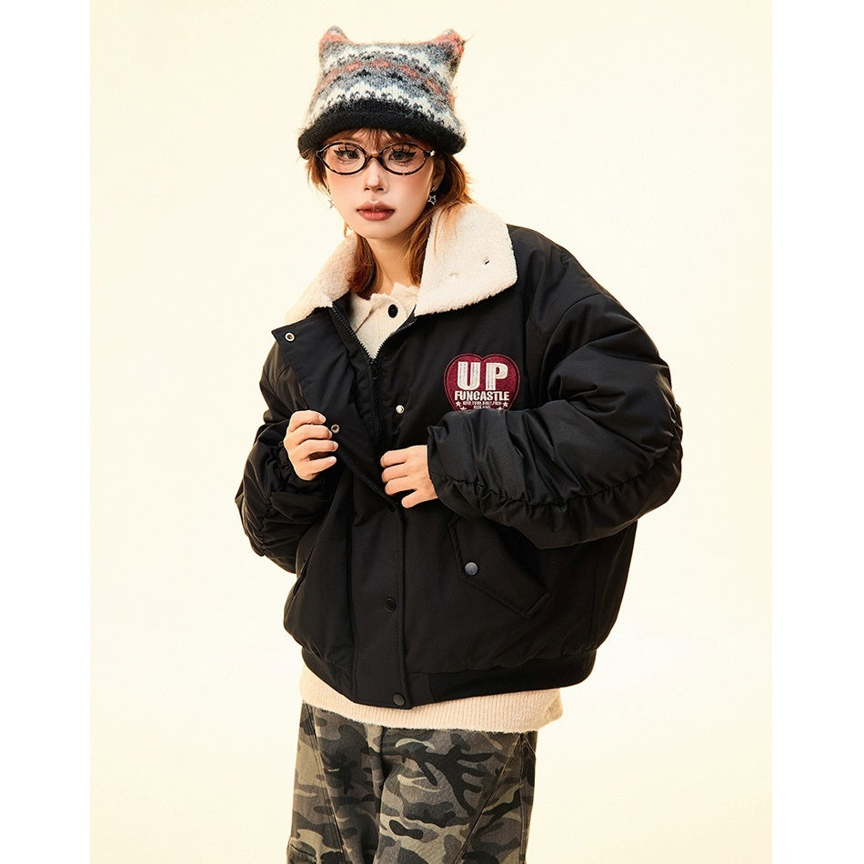 Boa Lapel Appliqué Patch Padded Jacket MW9704