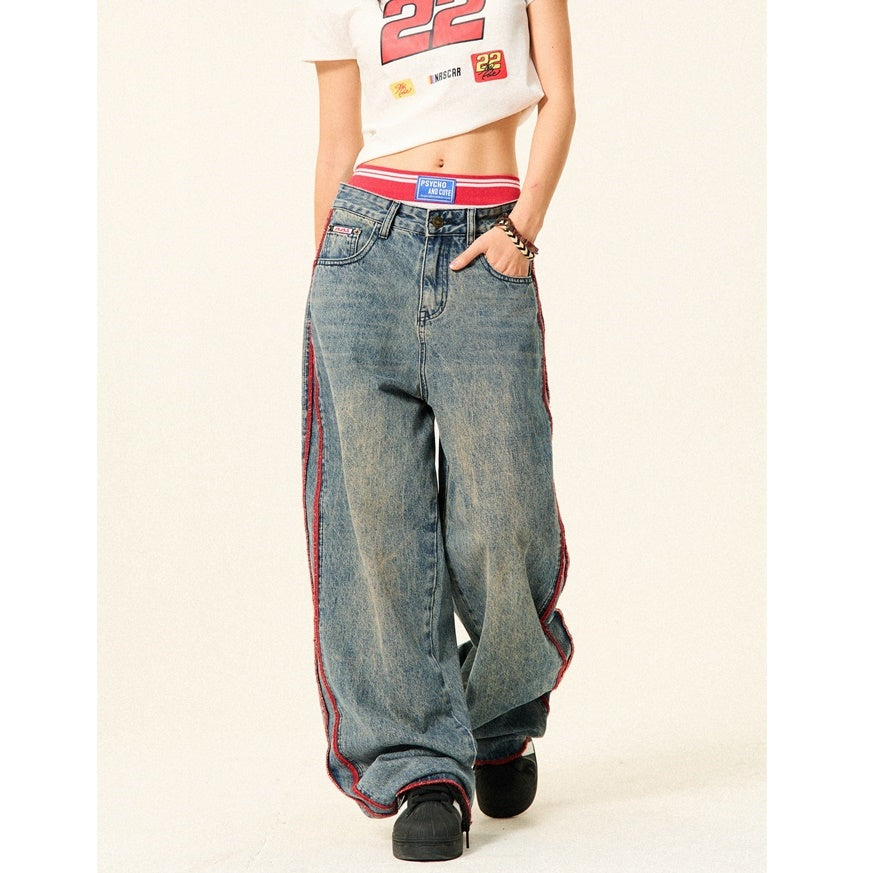 Side Parallel Bar Stitching Loose Straight Jeans YS7005