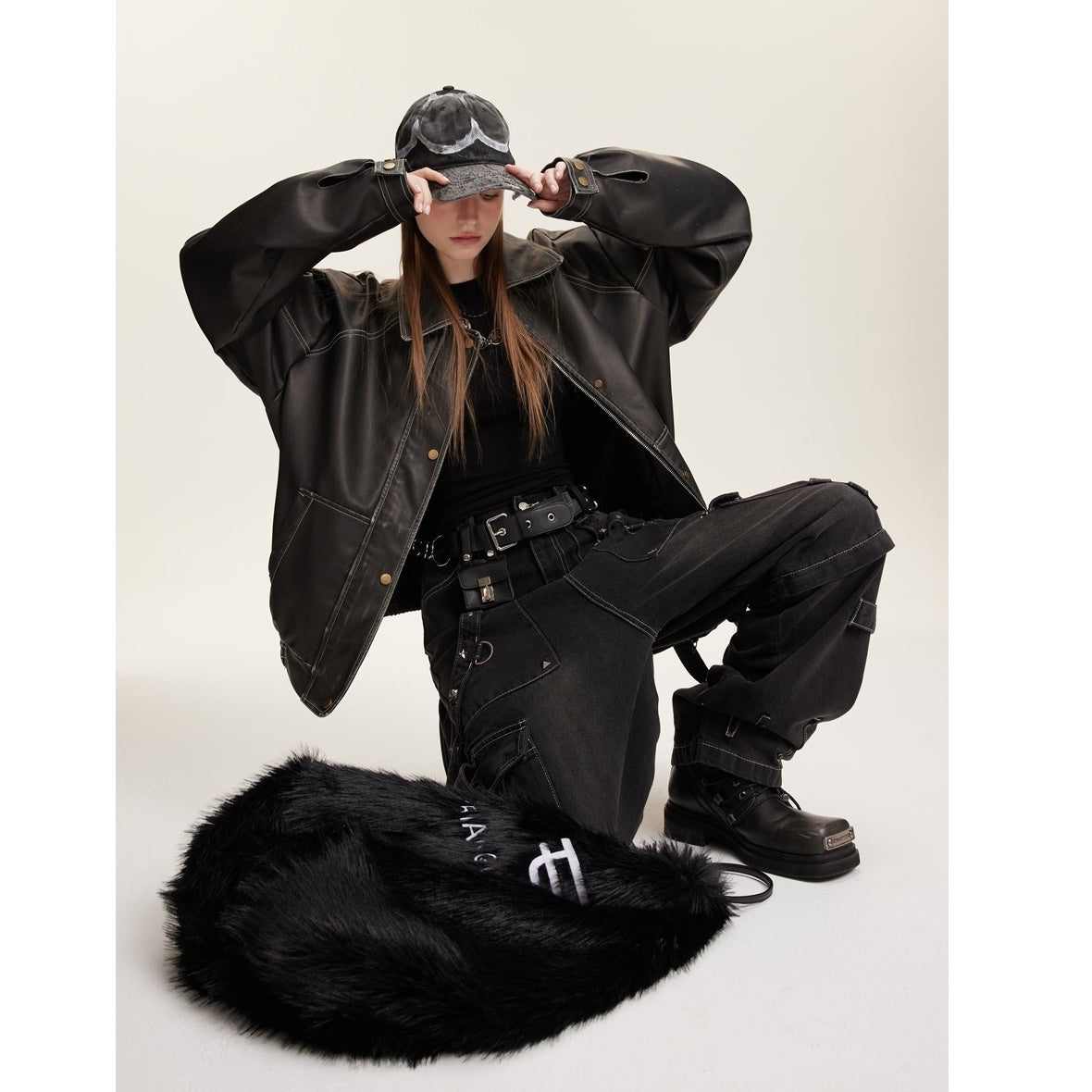 Loose Motorcycle Stitch PU Leather Jacket MW9579