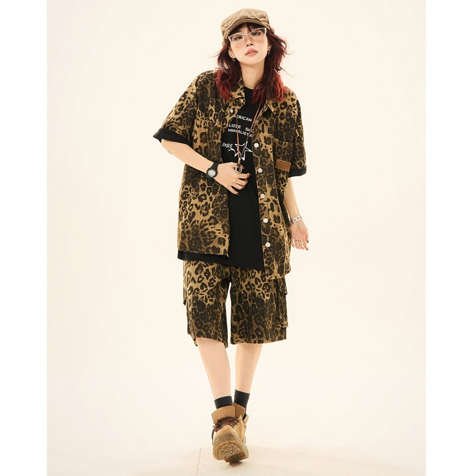 Vintage Leopard Print Short Sleeve Shirt MW9268