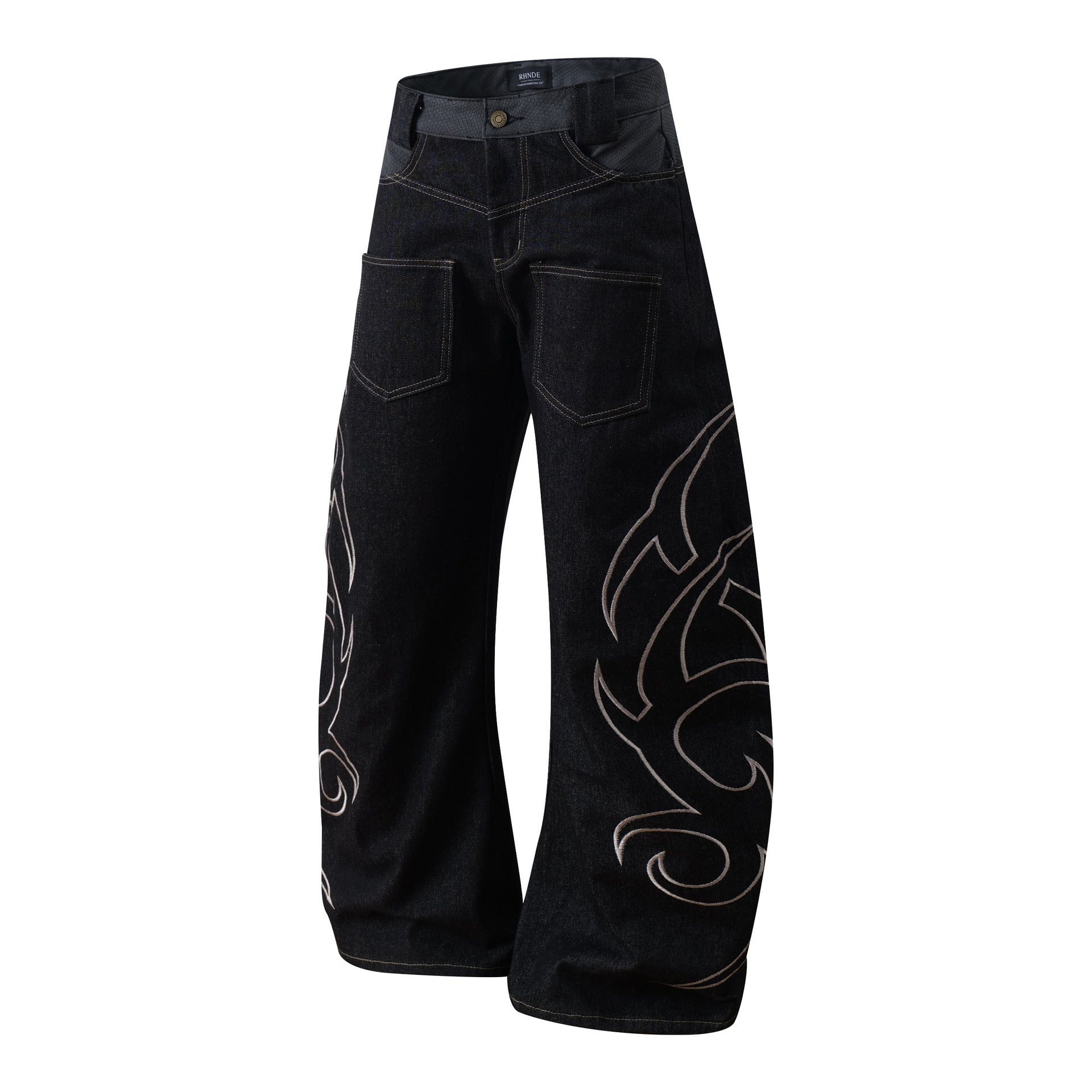 Flame Embroidery Wide-leg Curve Jeans MW10363