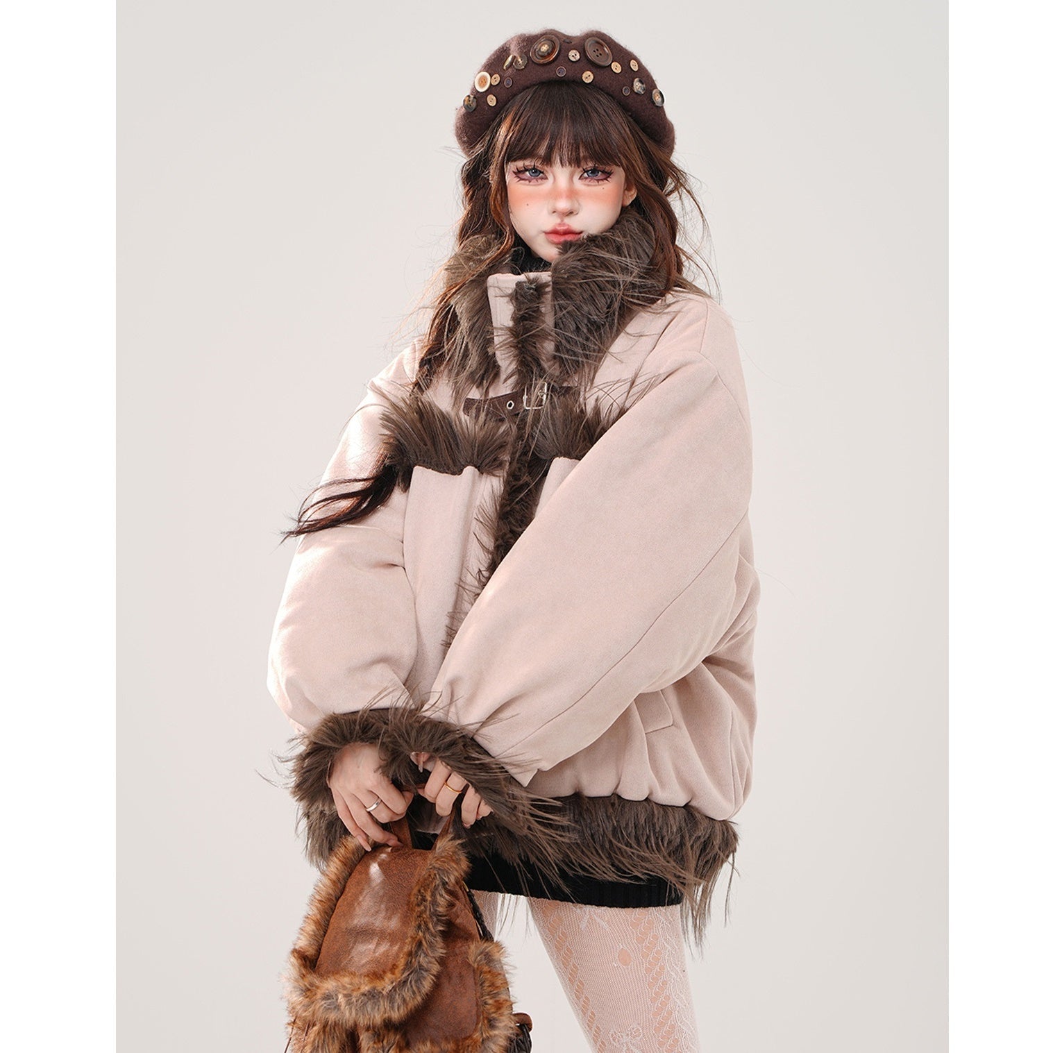 Fur Plush Stand Collar Jacket KK2020