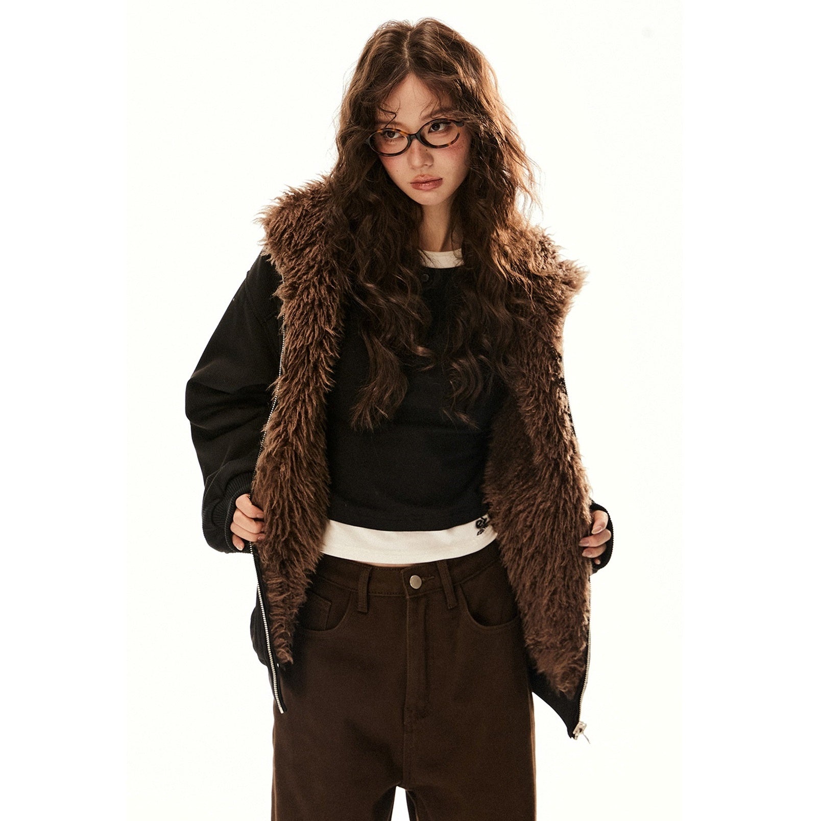 Eco Fur Switching Reversible Zipper Jacket EZ209