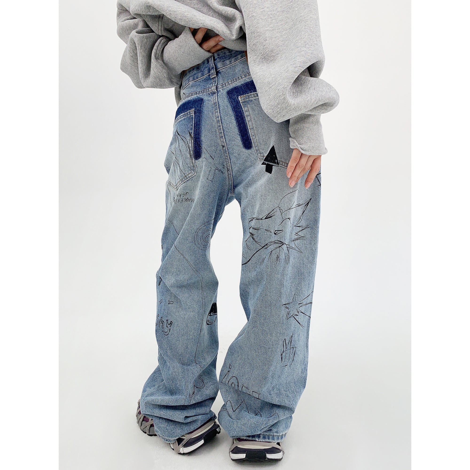 Damage Ripped Graffiti Jeans MW9563