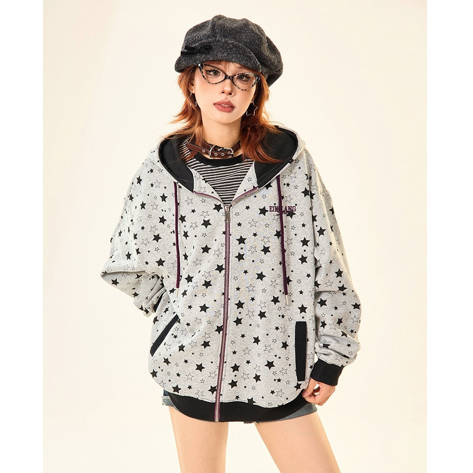 Star Full Print Zip Hooded Parka MW9531