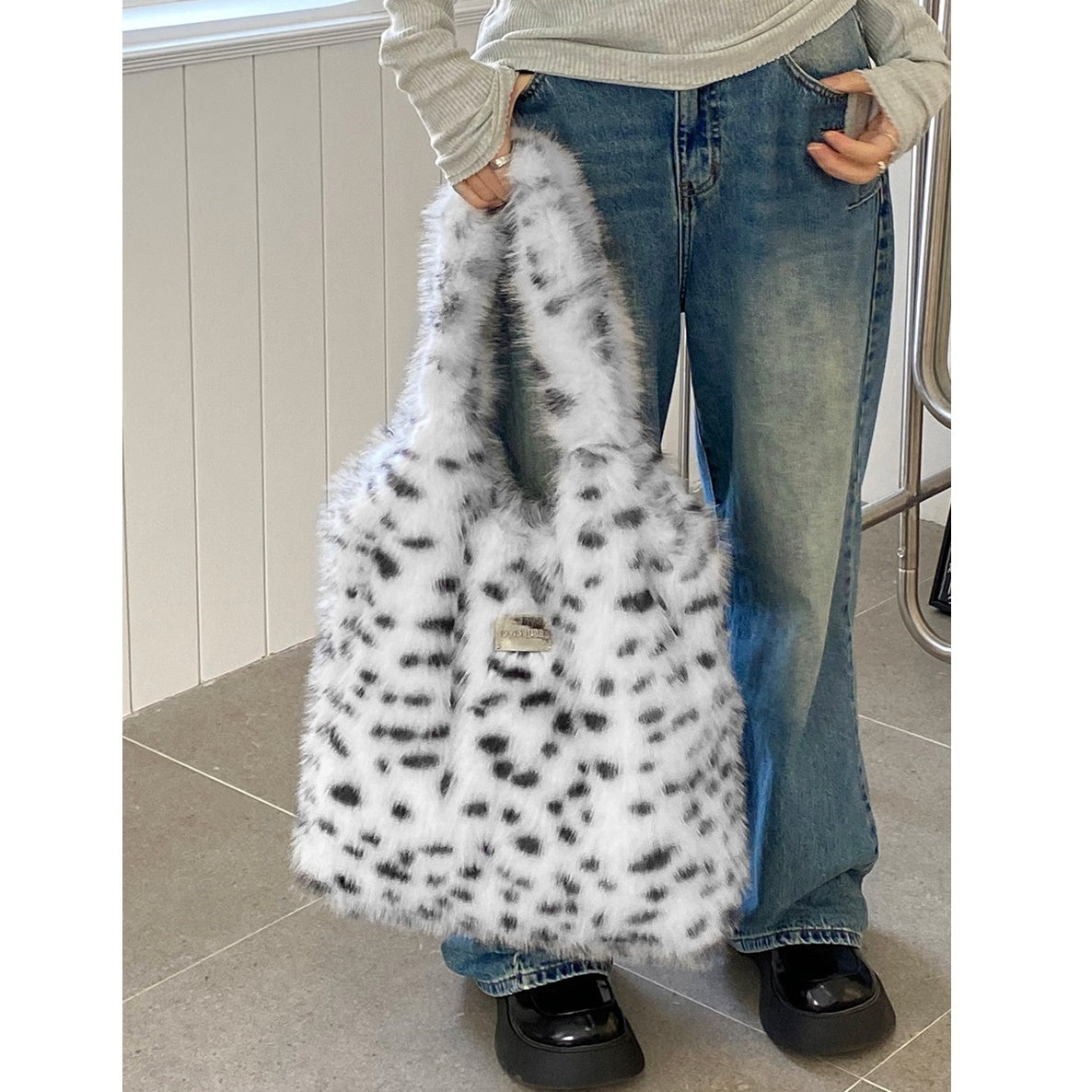 Leopard Plush Furry Tote Bag BA030