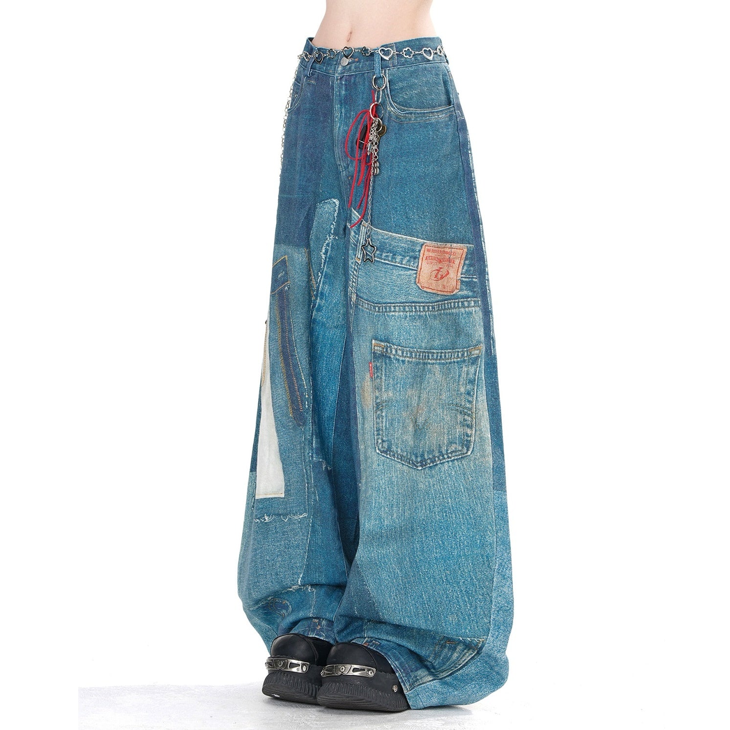 Patchwork Style Wide-leg Jeans KK2028