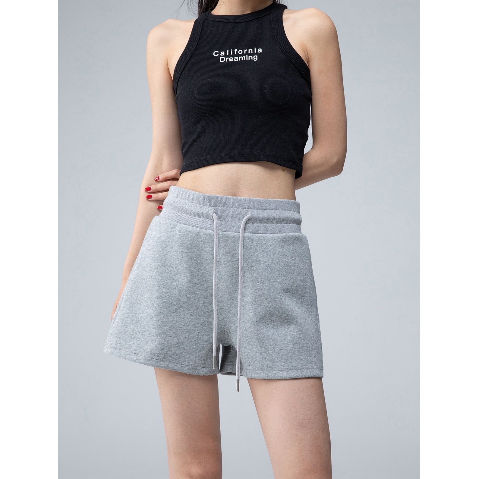 Drawstring High Waist Sweat Short Pants IC9037