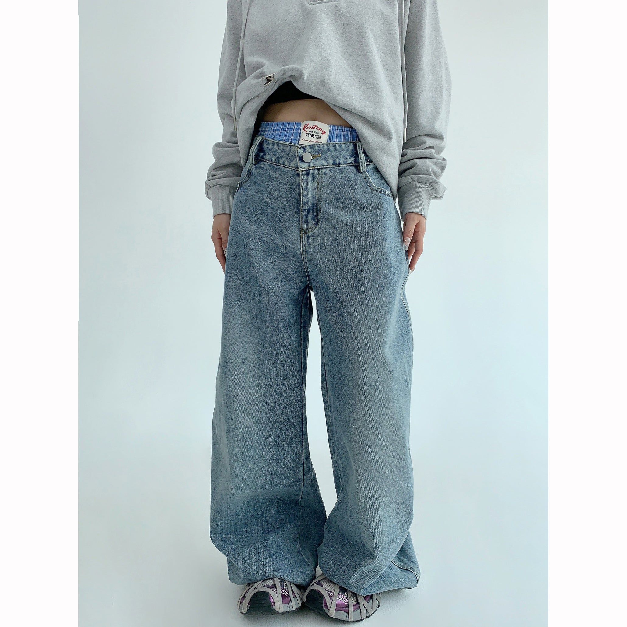 Double Waist Loose Straight Jeans MW9501