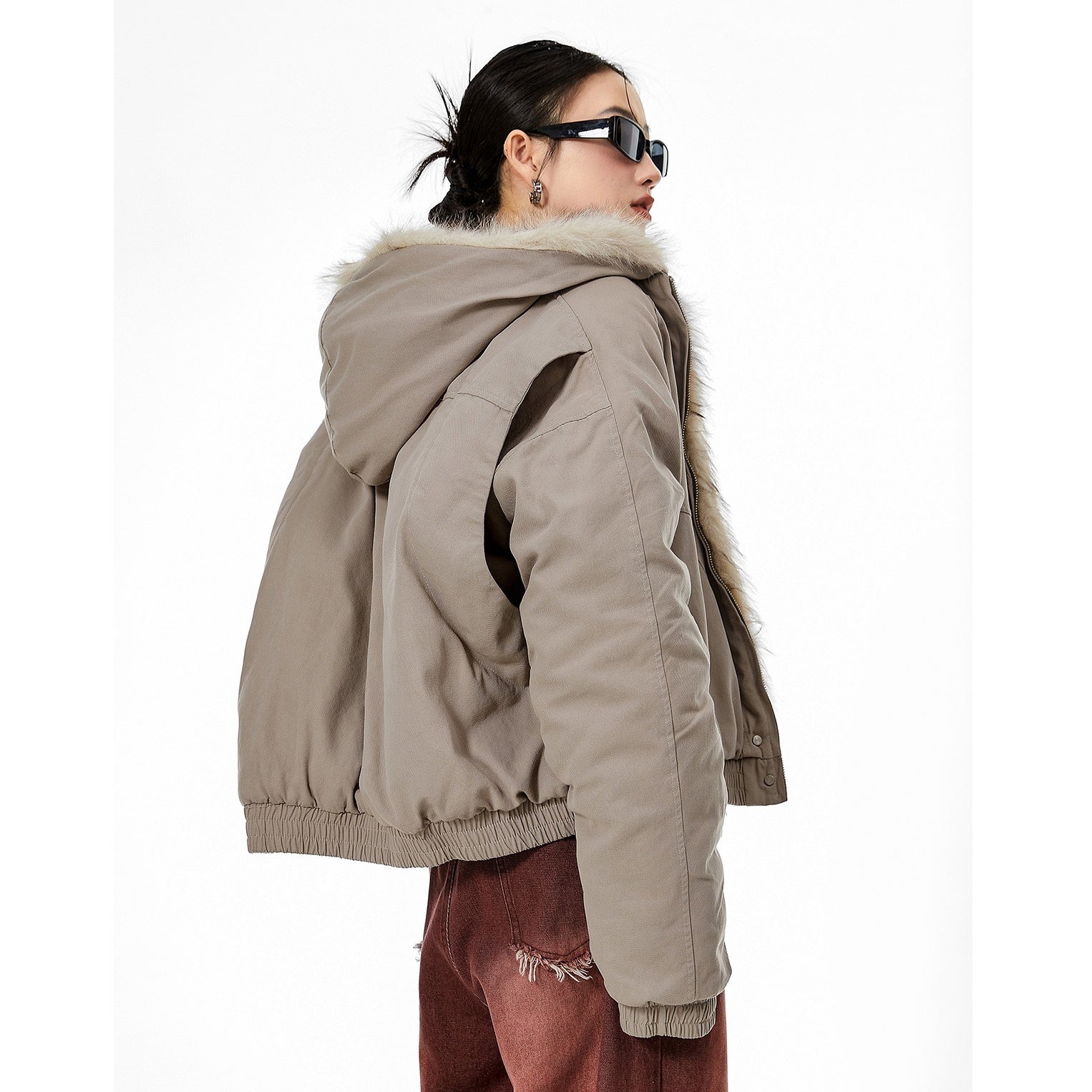 Fur Stitch Loose Hooded Quilting Jacket MW9668