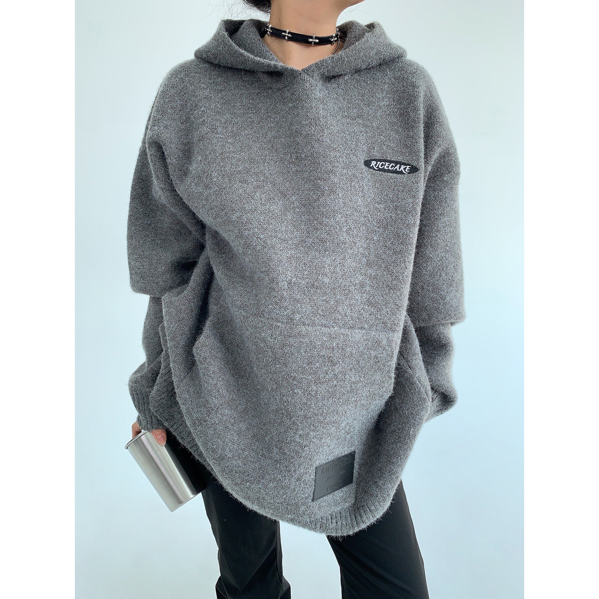 Kangaroo Pocket Embroidered Knitted Hoodie MW9552