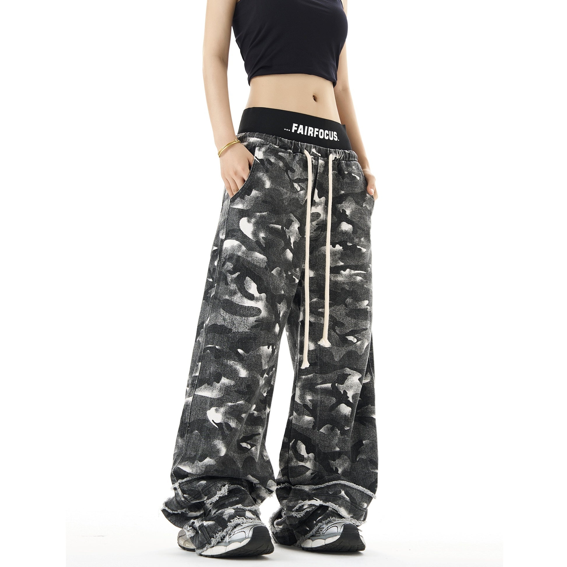 Camouflage Stained Double Waist Design Jeans HG7048