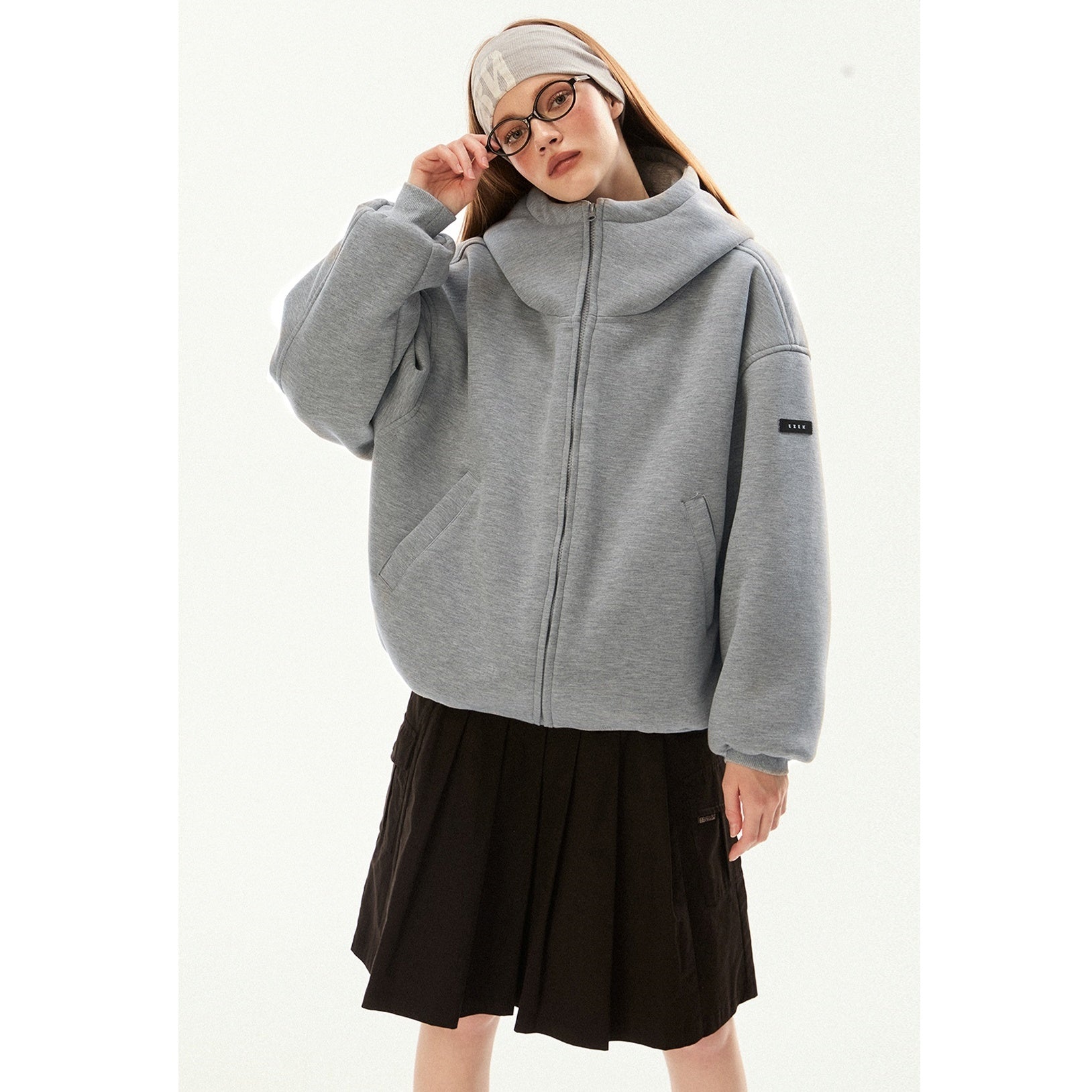 Dropped Shoulder Loose Warm Zip-Up Hooded Parka EZ189