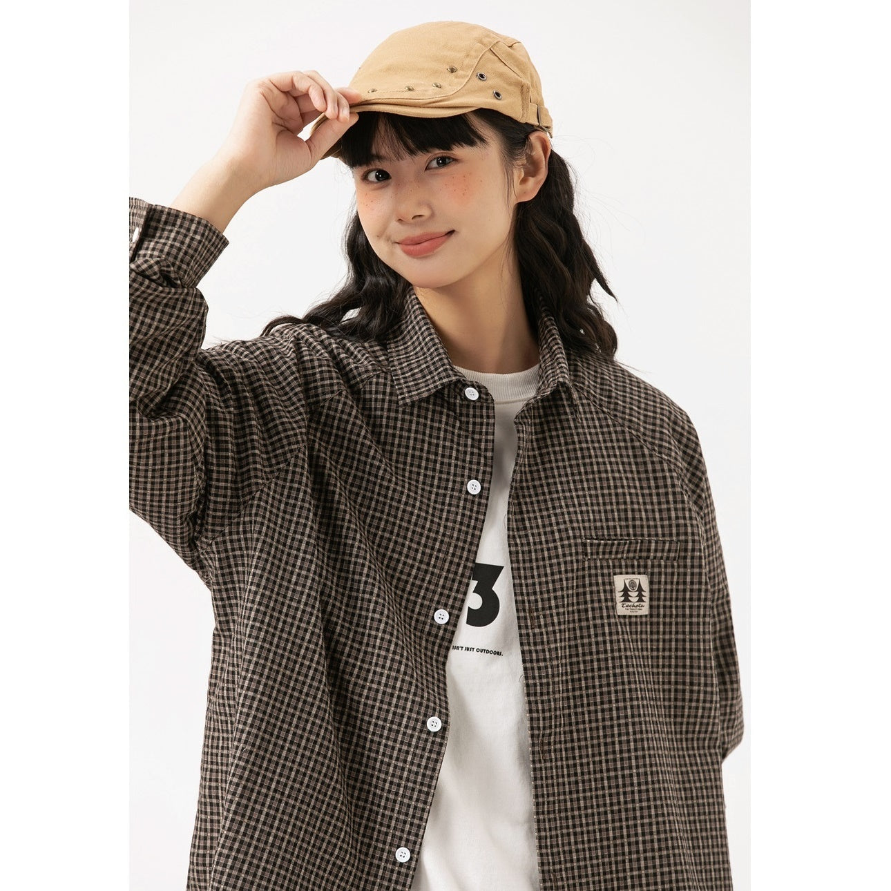 Plaid Raglan Sleeve Loose Shirt MW9585