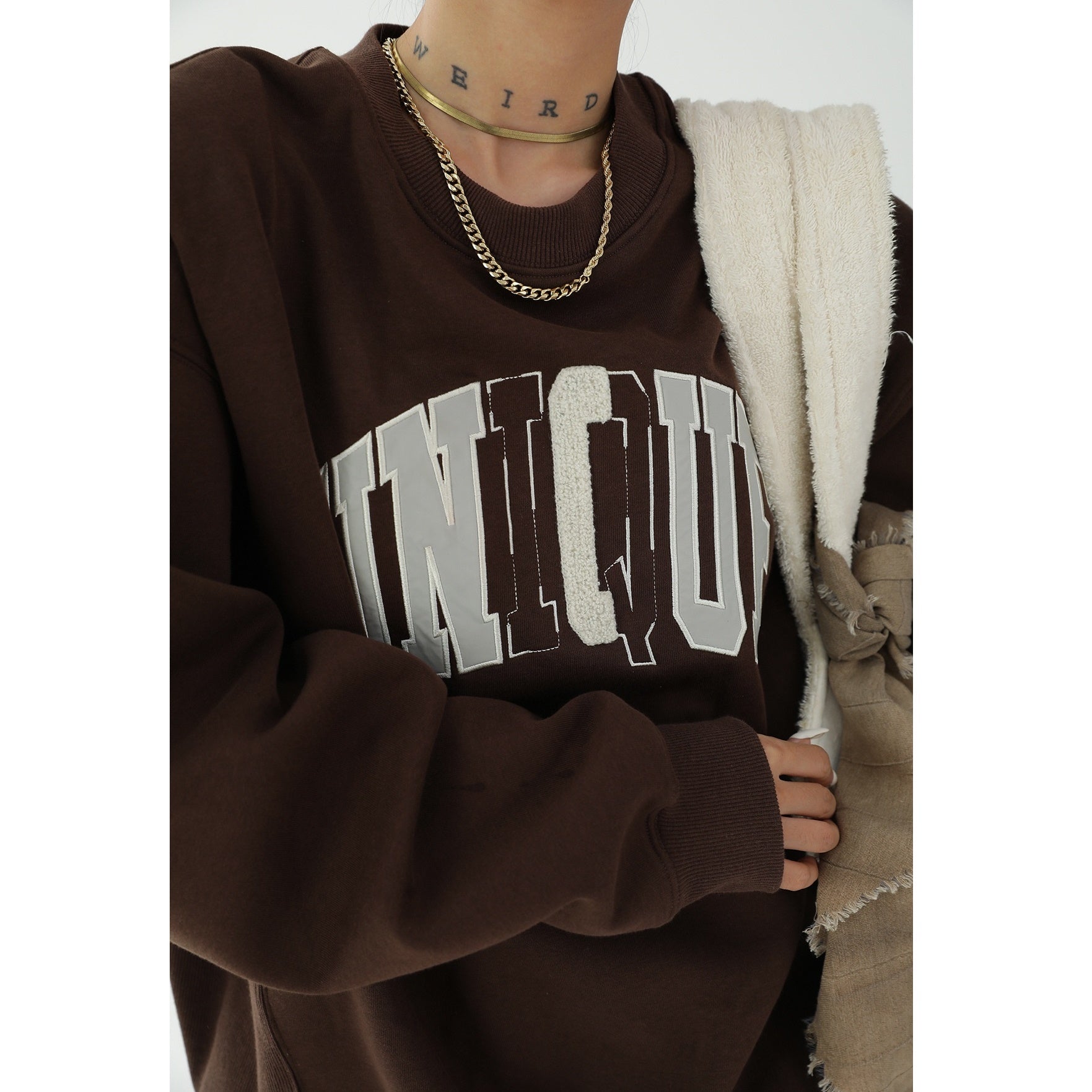 Retro Patch Embroidery Loose Sweat AC7073