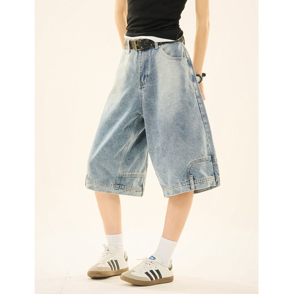 Wash Reverse Design Denim Loose Cropped Pants MW9264