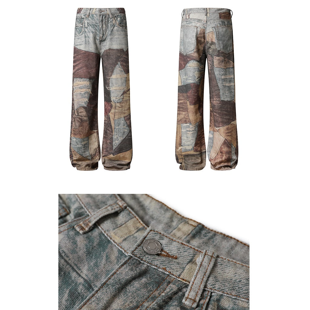 Heavy Industry Distressed Printed Straight Jeans MW9499