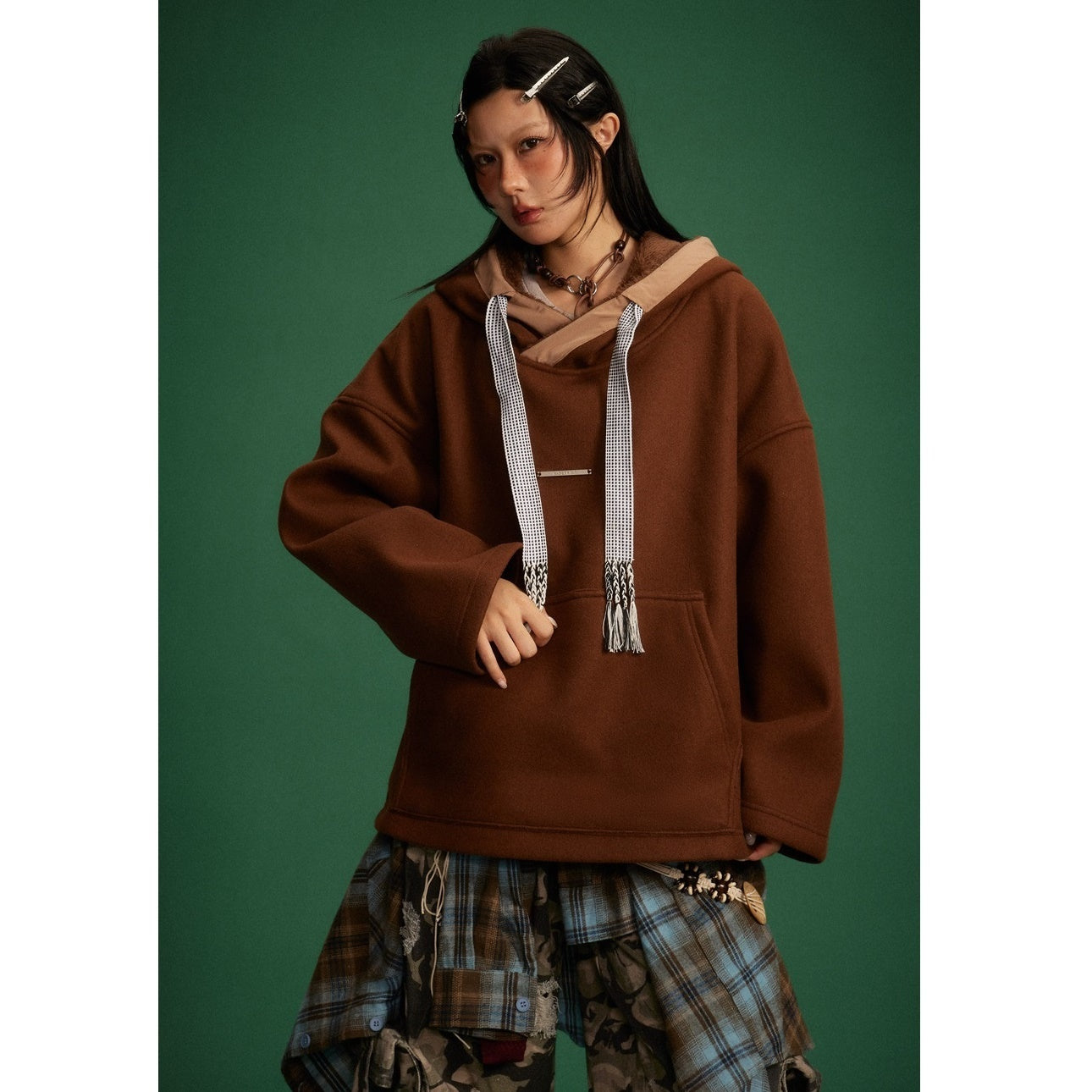 Thick String Drop Shoulder Loose Hoodie MF106