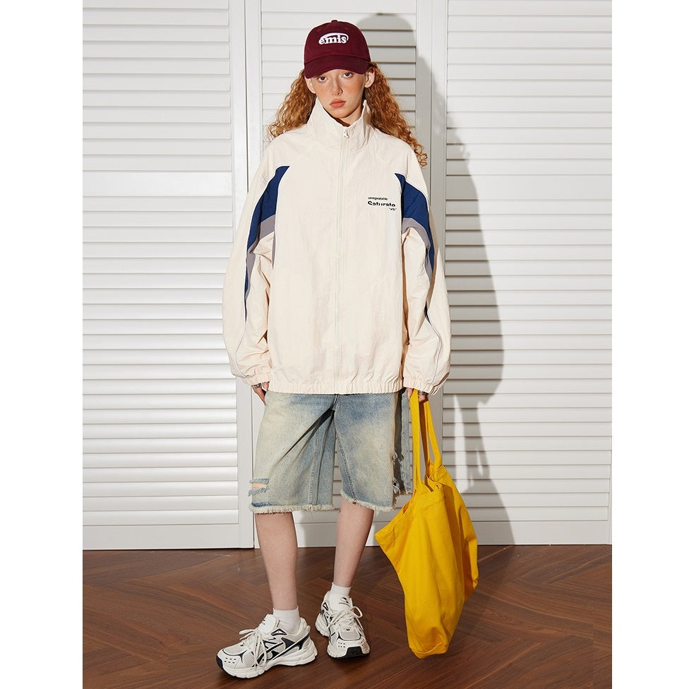 Contrasting Panel Retro Sports Zip Jacket BT7027