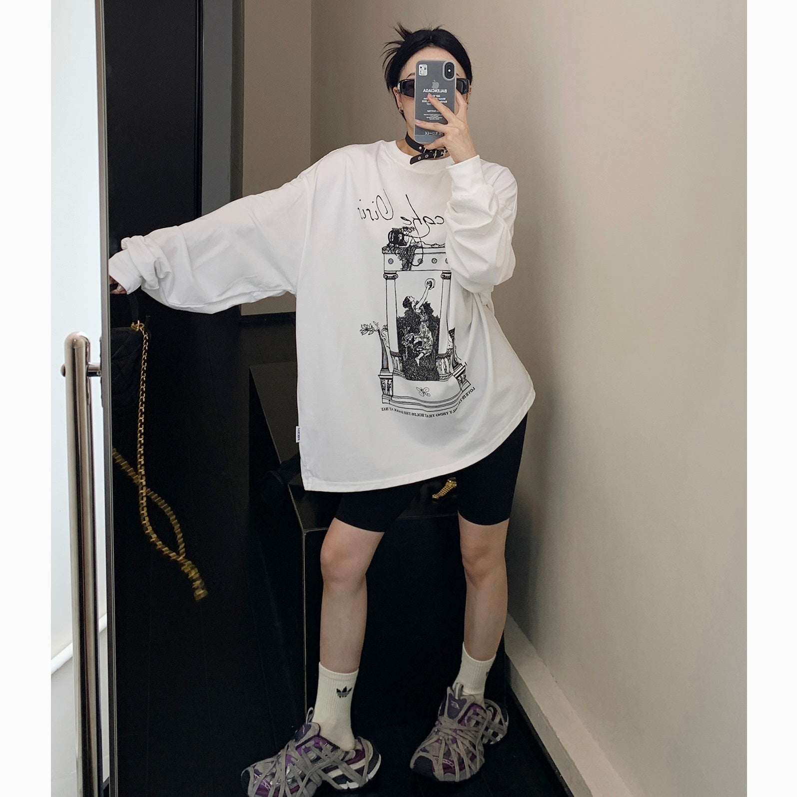 Oversize Printed Long-sleeved T-shirt MW9307