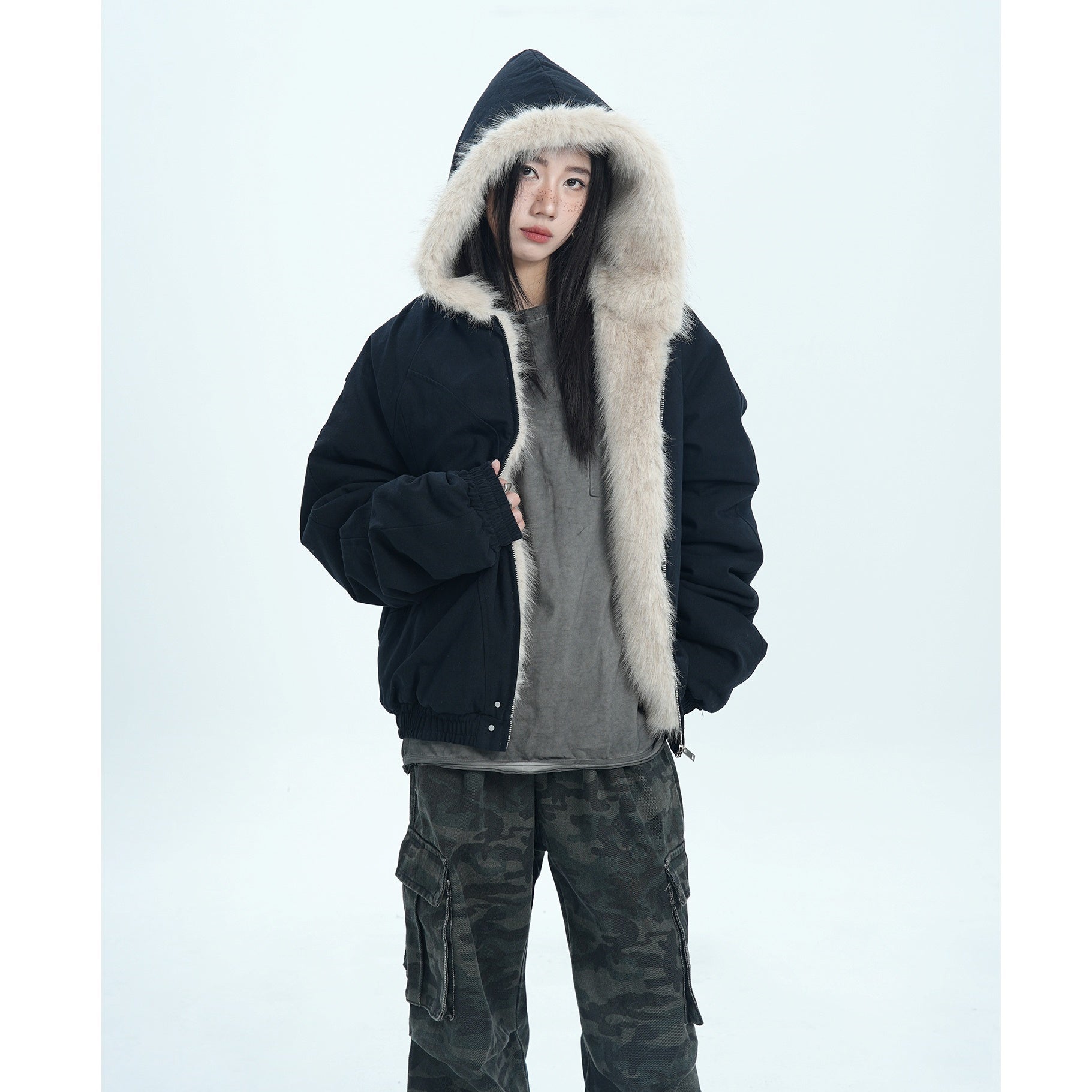 Fur Collar Casual Hooded Jacket MW9676