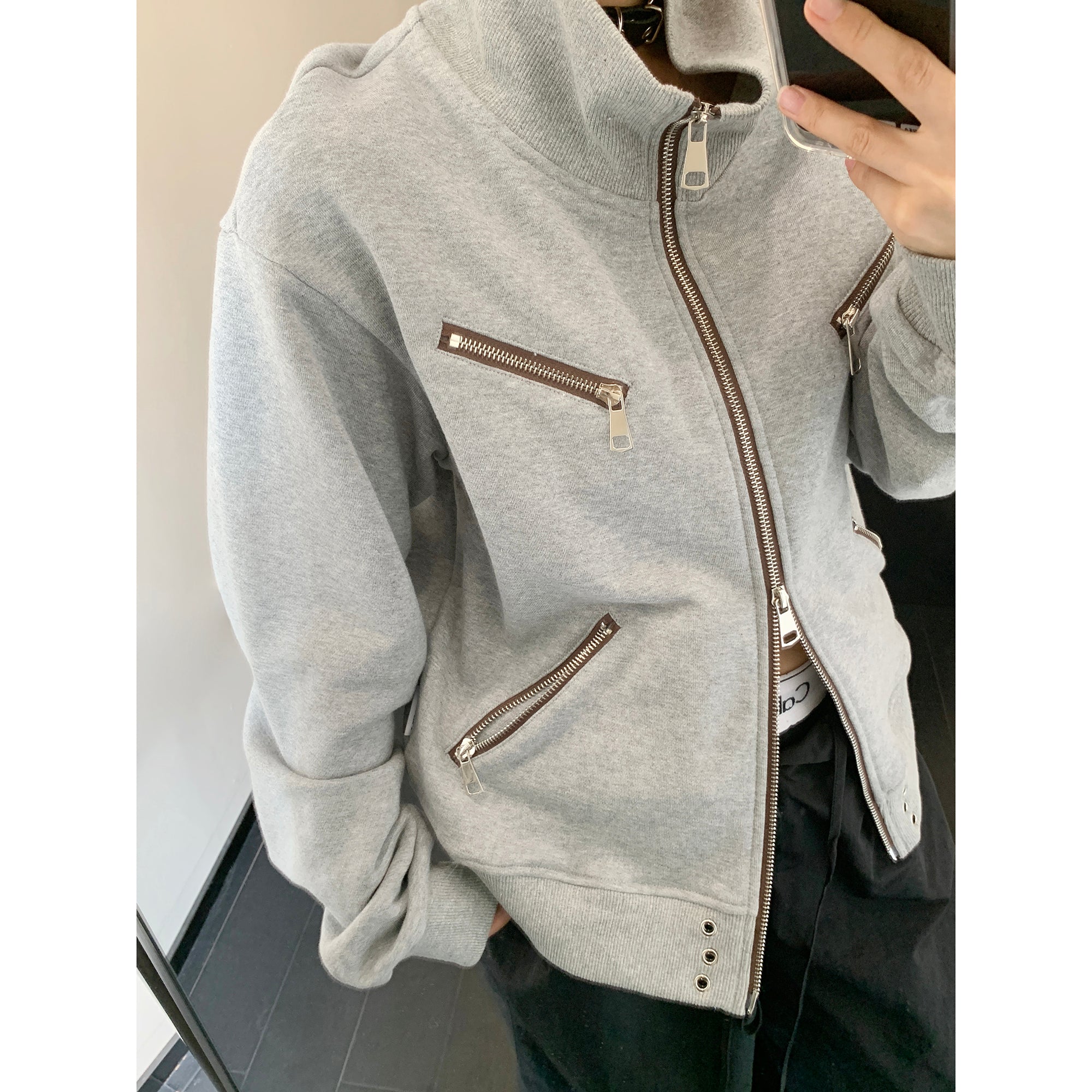 Stand Collar Short Zipper Sweat Jacket MW9468