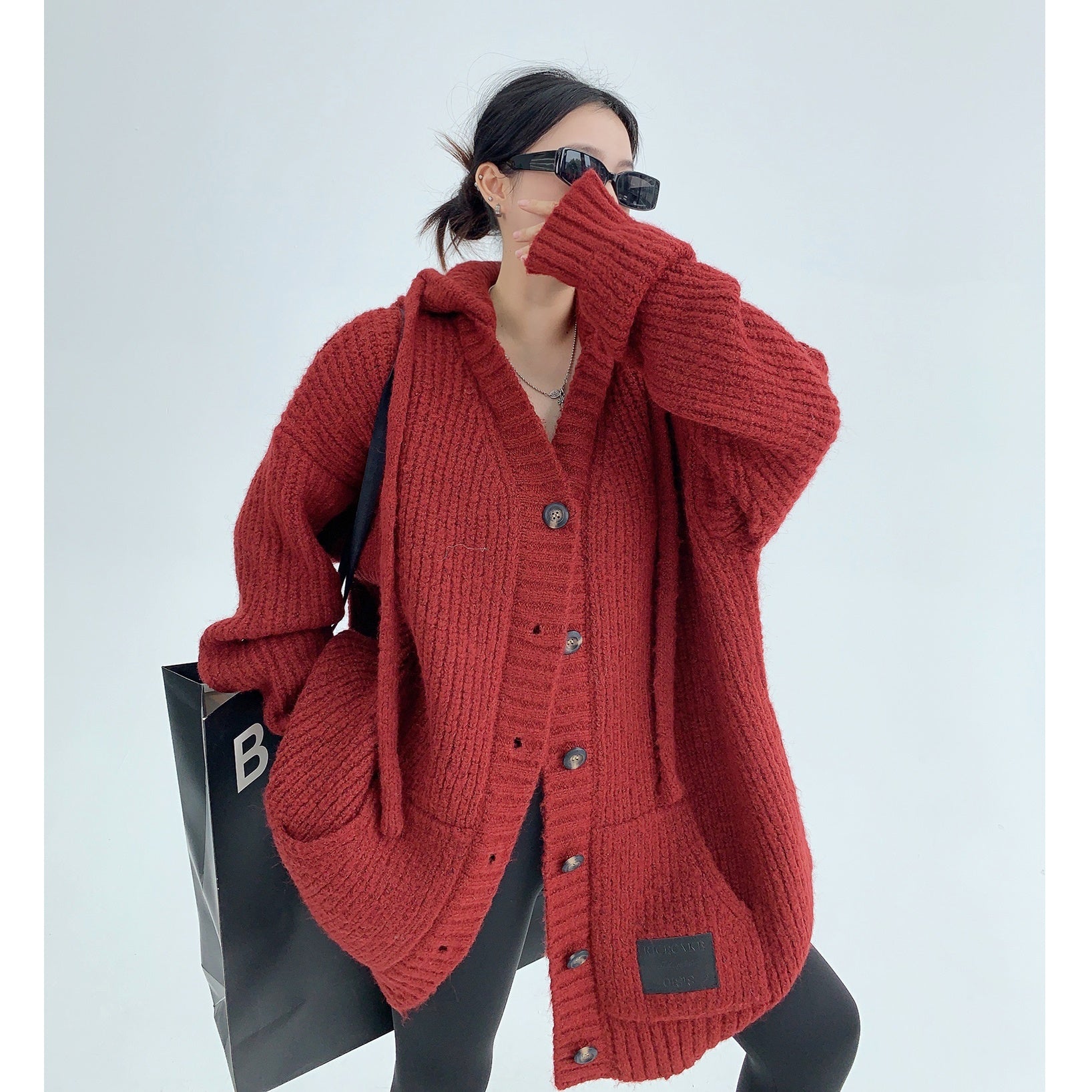 Heavy Industry Coarse Needle Hooded Knitted Jacket MW9512