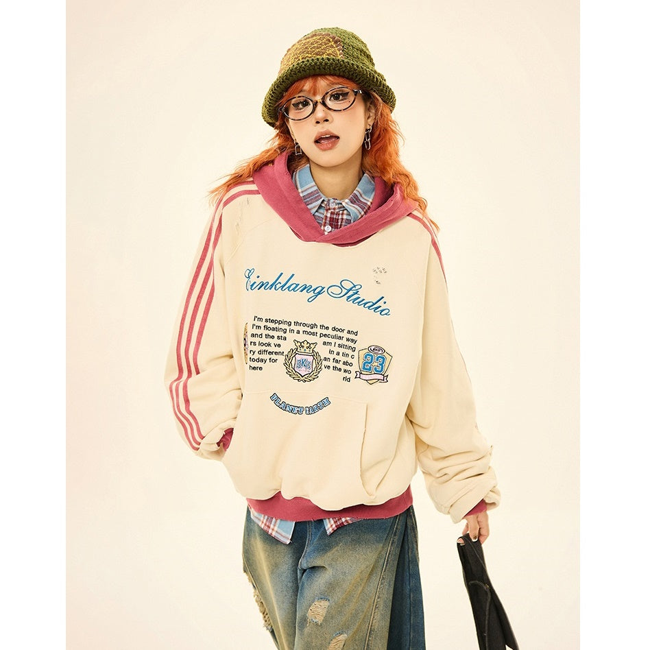 Retro Ripped Line Sleeve Hoodie MW9346