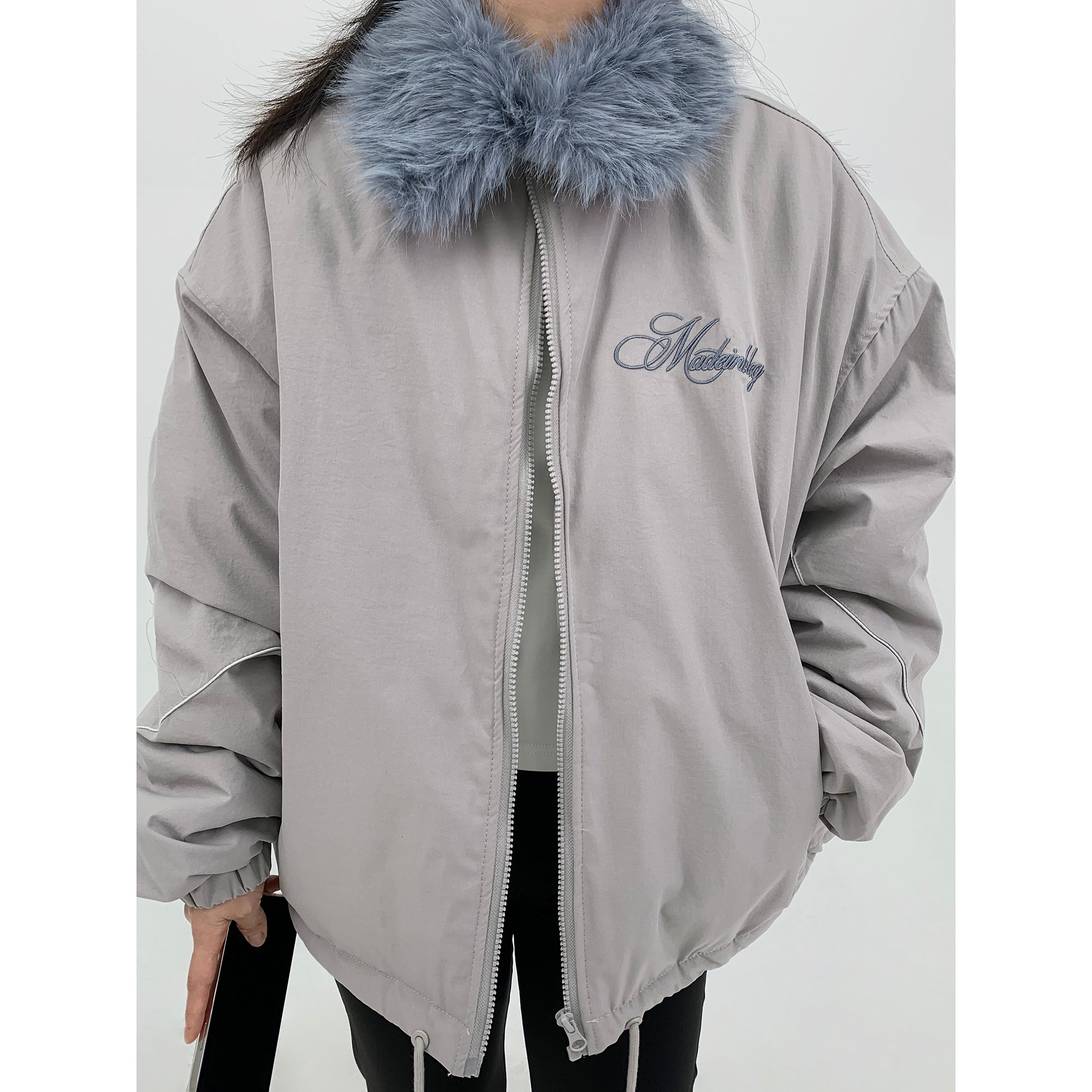 Embroidery Fur Collar ZIP-Up Padded Jacket MW9786