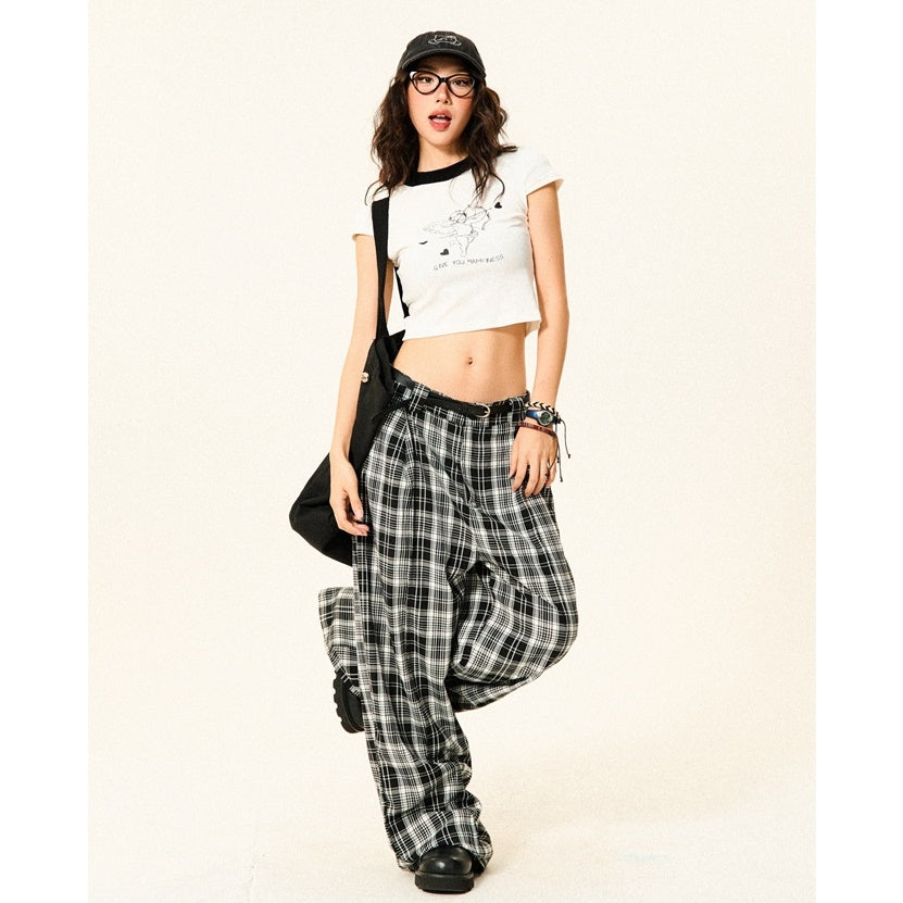 Monotone Plaid Low-waisted Wide-leg Pants YS7009