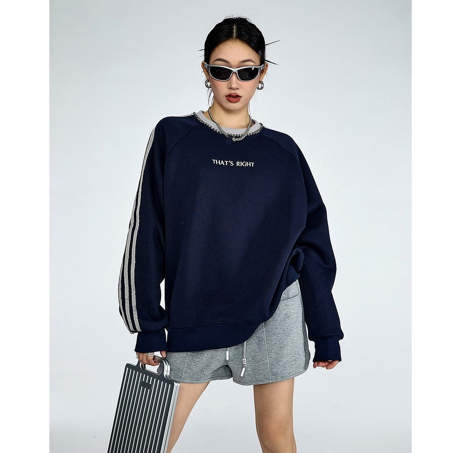 Contrasting Three Line Crew Neck Loose Sweat MW9320