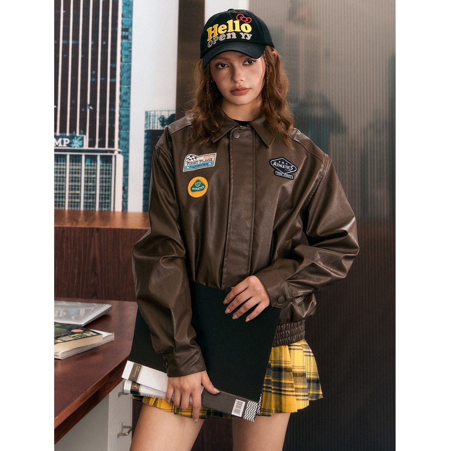 Vintage Patch PU Leather Jacket EZ138