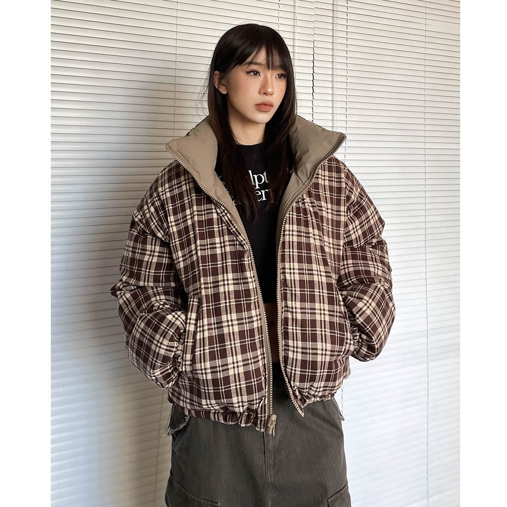 Retro Reversible Plaid Padded Jacket MW9746