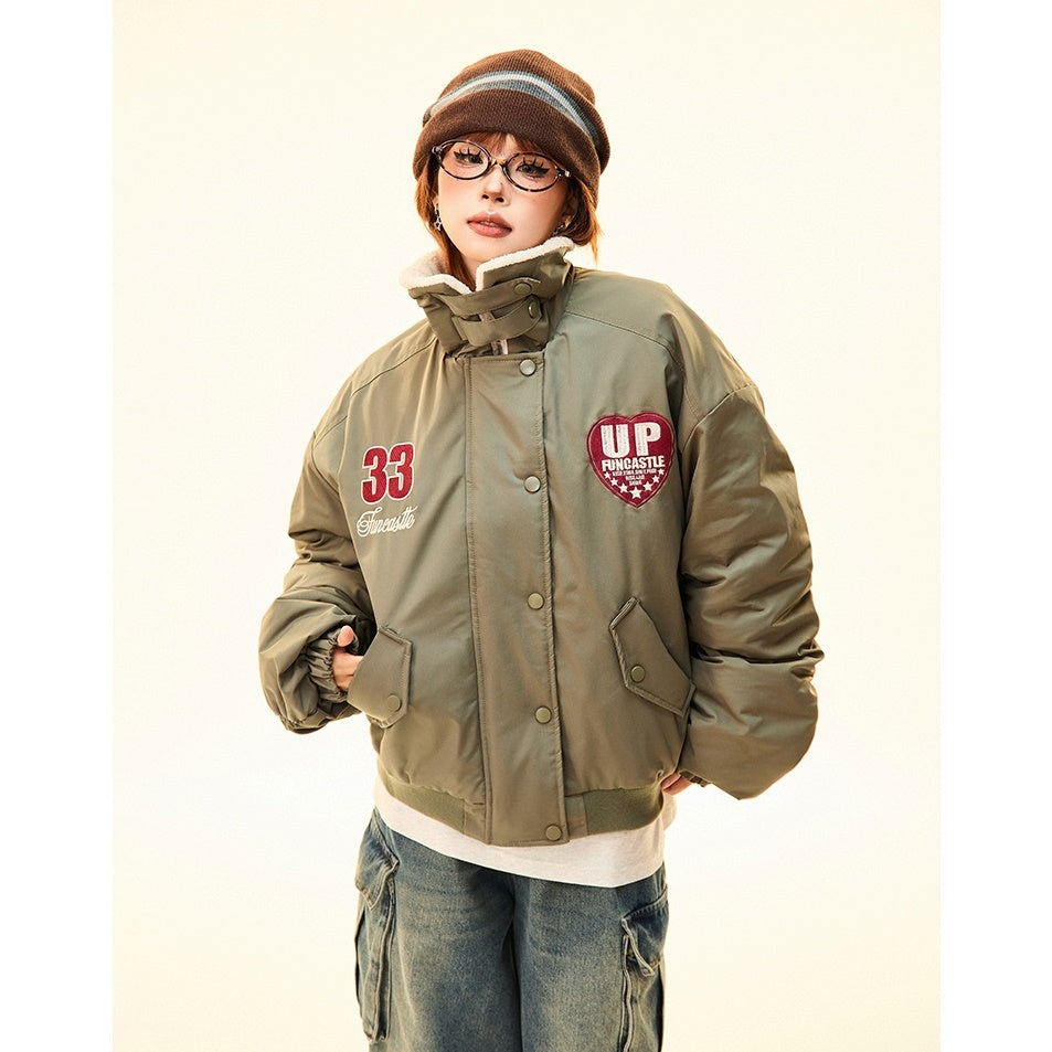 Boa Lapel Appliqué Patch Padded Jacket MW9704