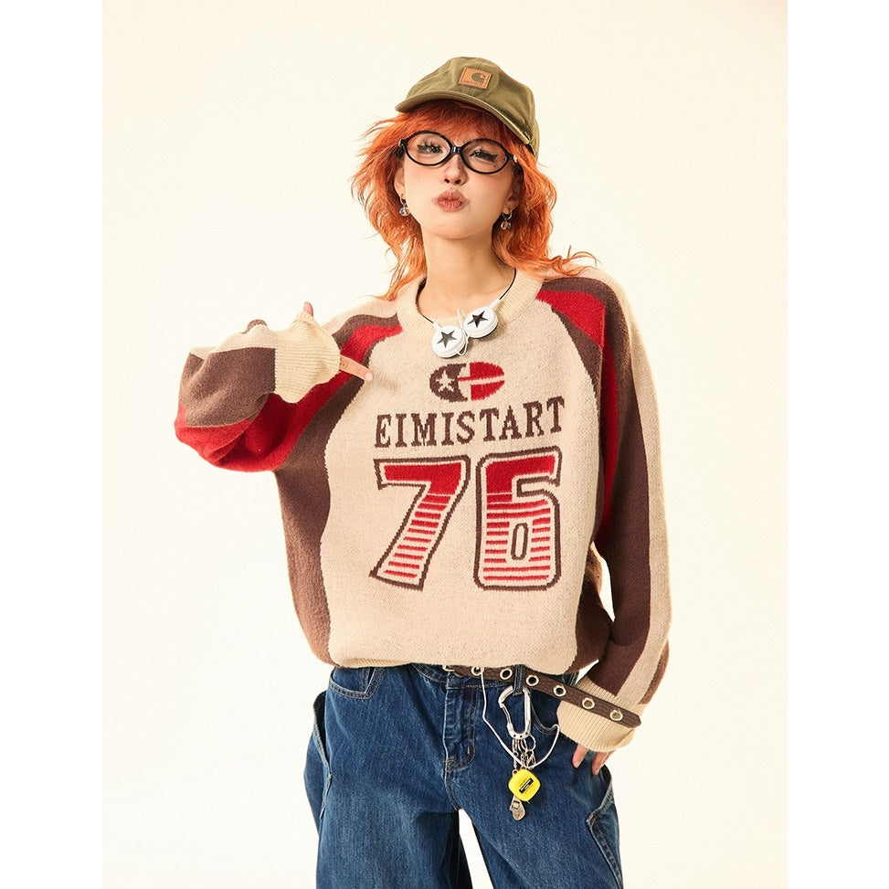 Sporty Letter Crew Neck Sweater MW9426