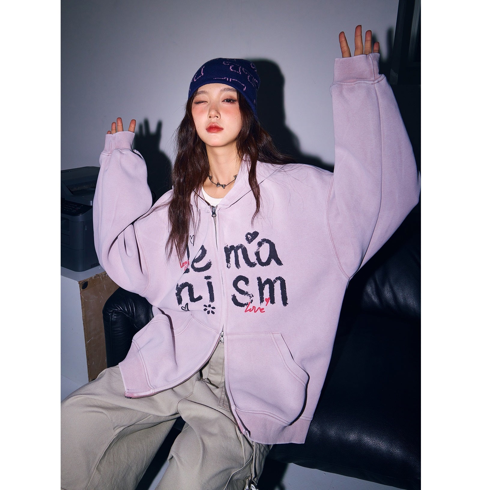 Graffiti Broken Letters Hooded Sweat Parka MW9411