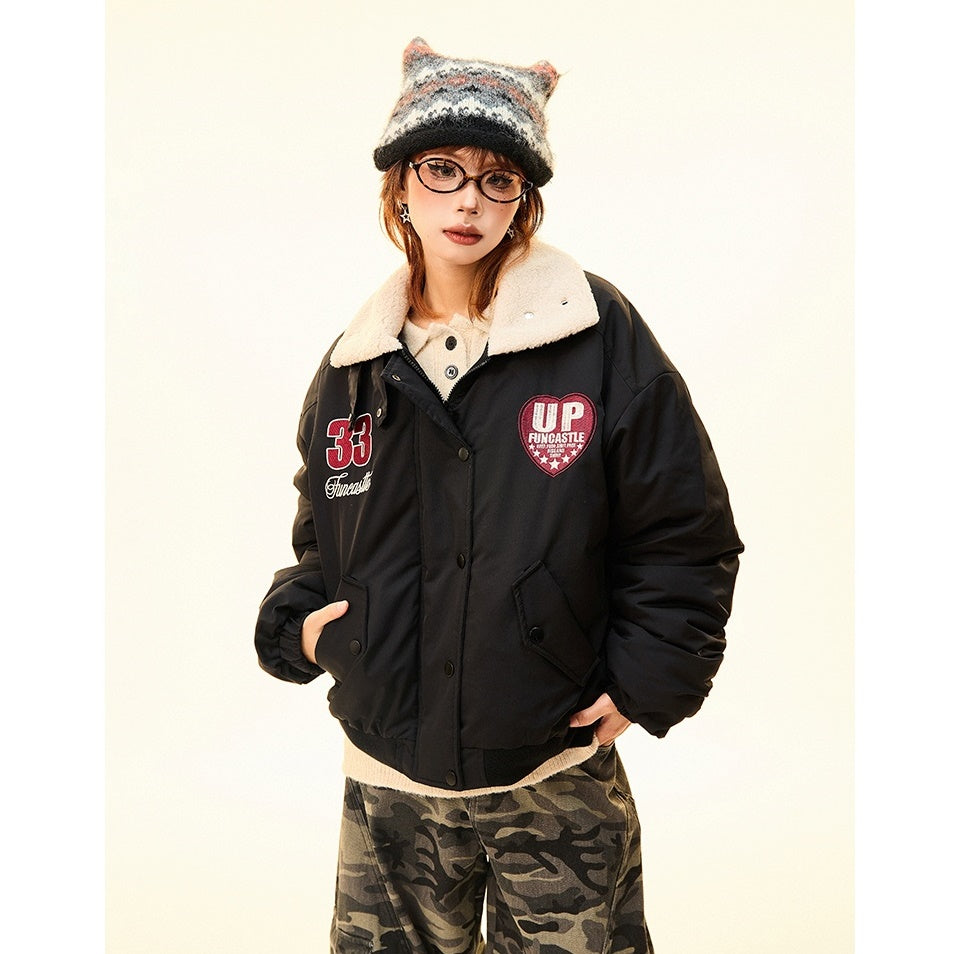 Boa Lapel Appliqué Patch Padded Jacket MW9704