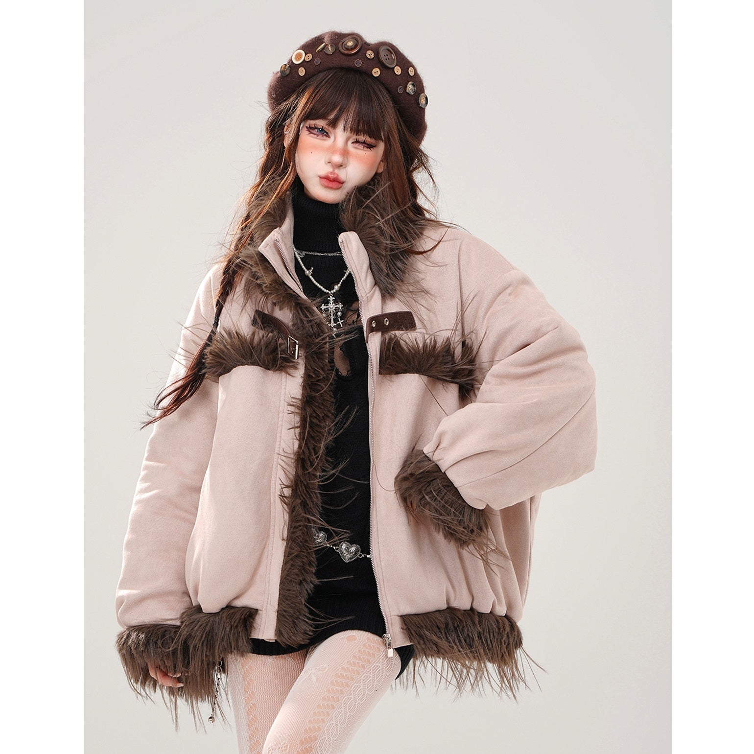 Fur Plush Stand Collar Jacket KK2020