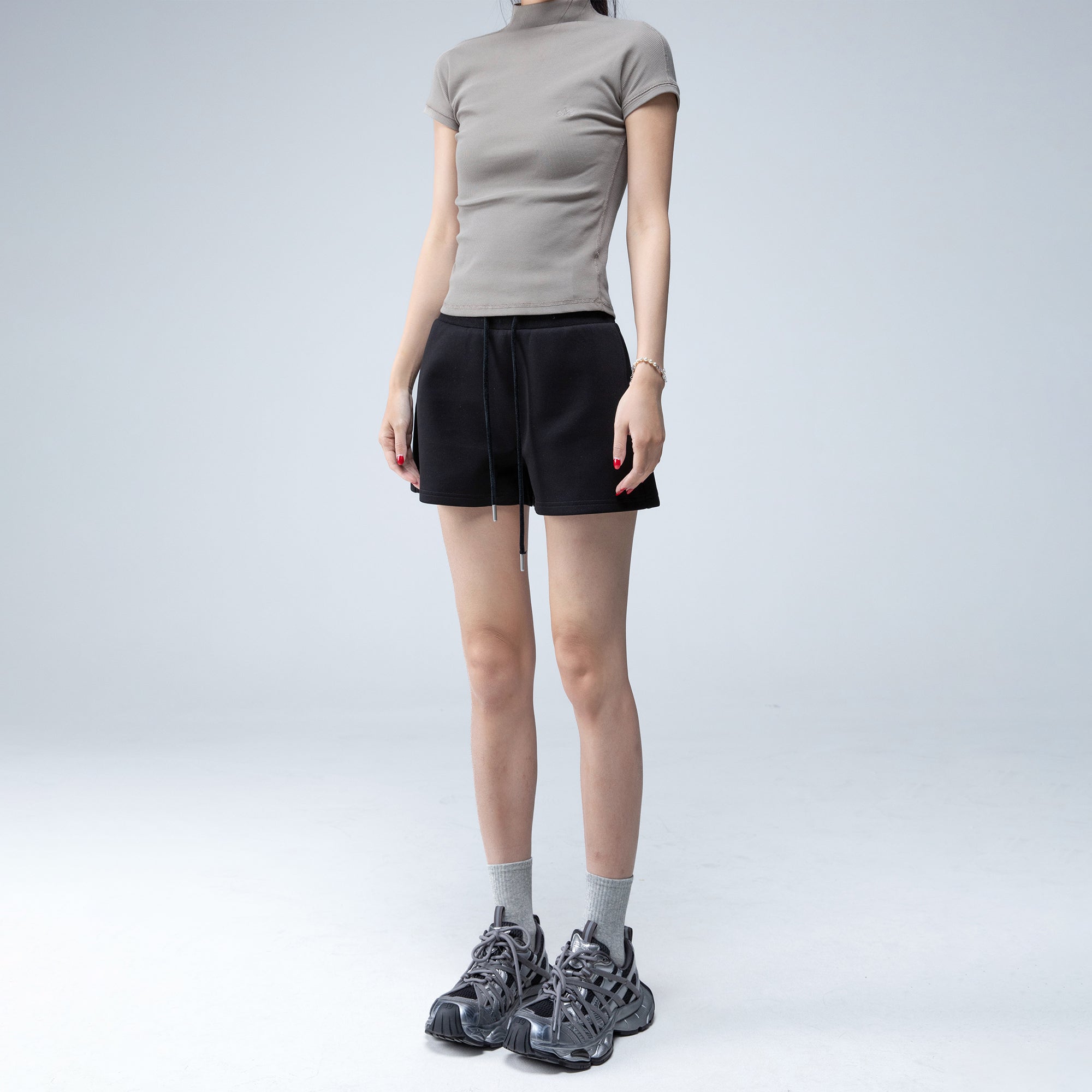 Drawstring High Waist Sweat Short Pants IC9037