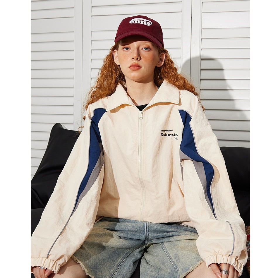 Contrasting Panel Retro Sports Zip Jacket BT7027