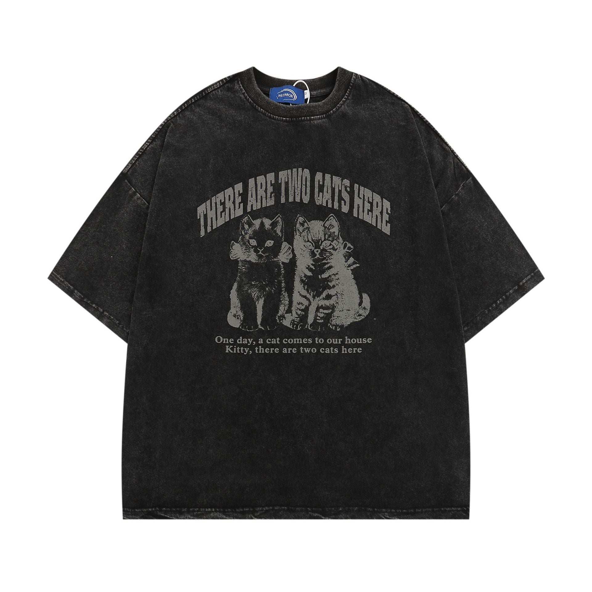 Washed Cat Print Oversize T-shirt HG7054