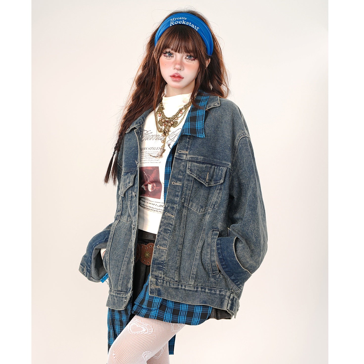 Fake Shirt Layered Loose Denim Jacket KK2006