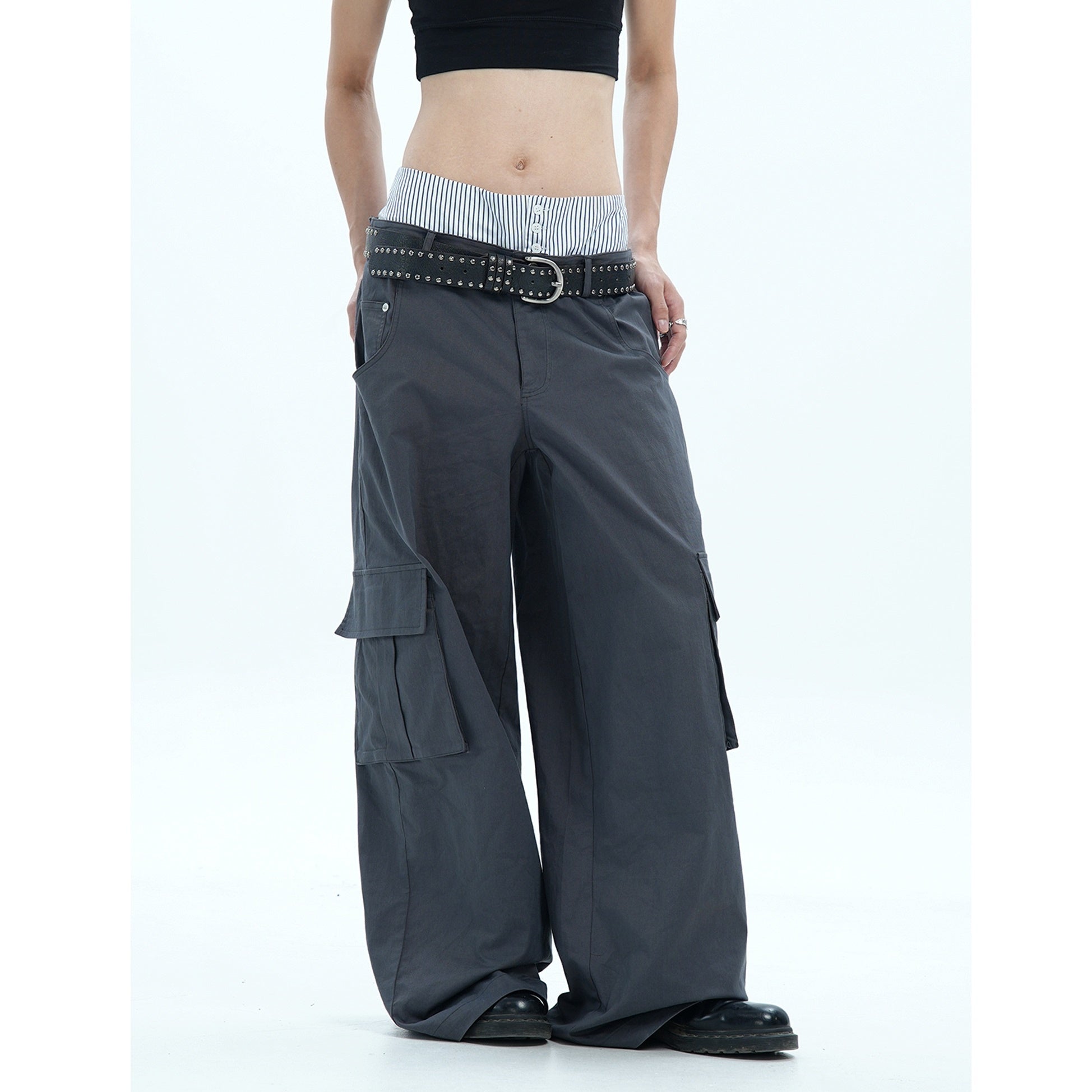 Stripe Design Double Waist Cargo Pants MW9677