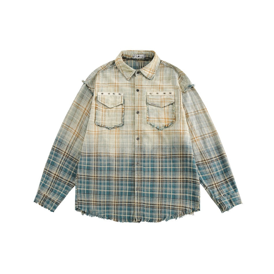Washed Gradation Raw Plaid Shirt MW10323